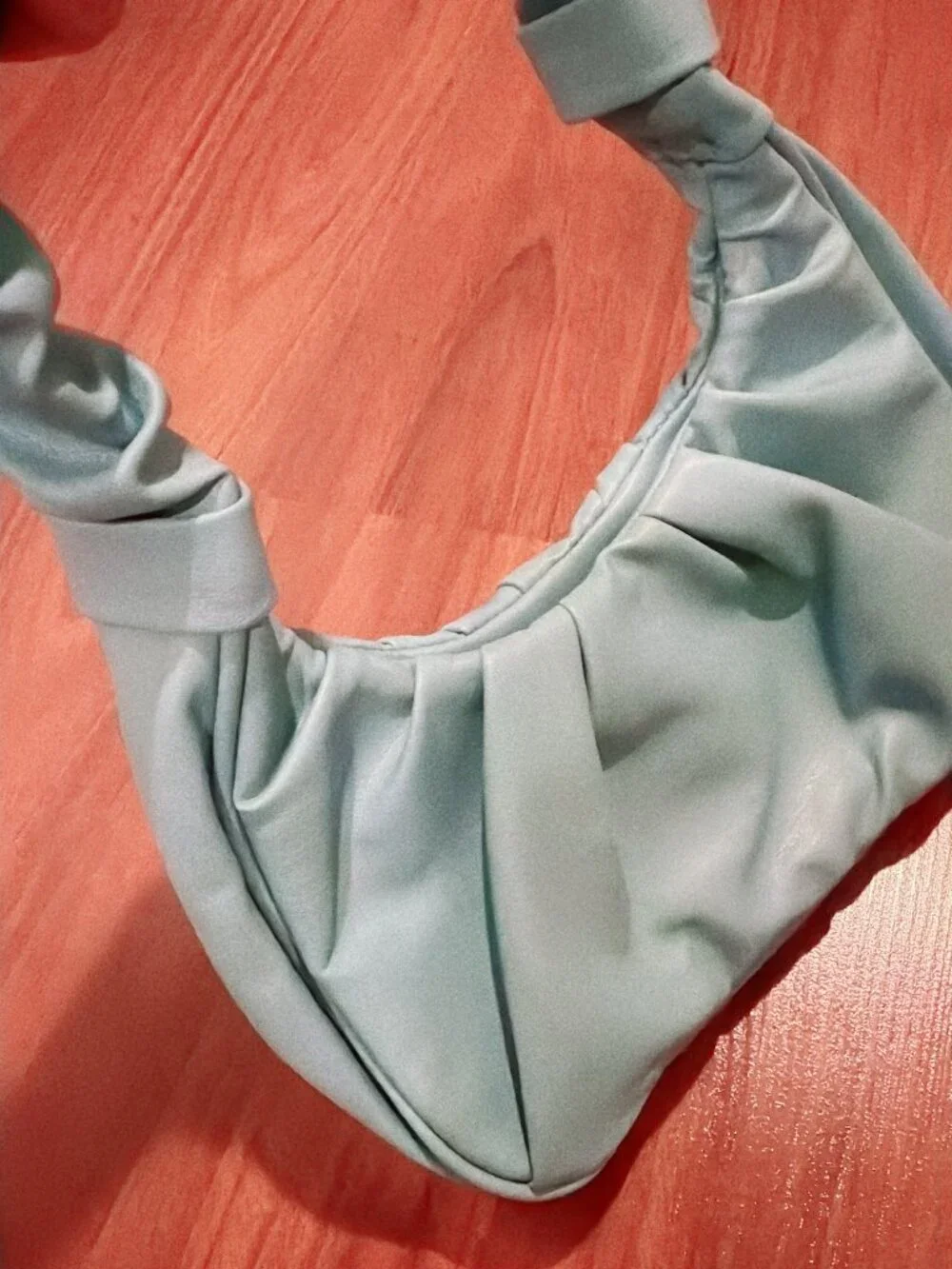 Light Blue Ruched Shoulder Bag Soft Hobo Purse Scrunch Handle